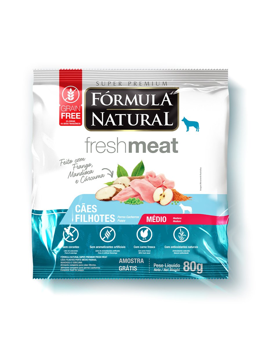 Сухой корм Formula Natural Fresh Meat (для щенков средних пород) с курицей, маниокой и куркумой, 80 г
